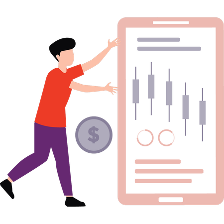 Boy is showing finance candlestick graph  Illustration