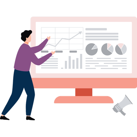 Boy is showing graph on monitor  Illustration