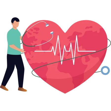 Boy is showing heart beat waves  Illustration