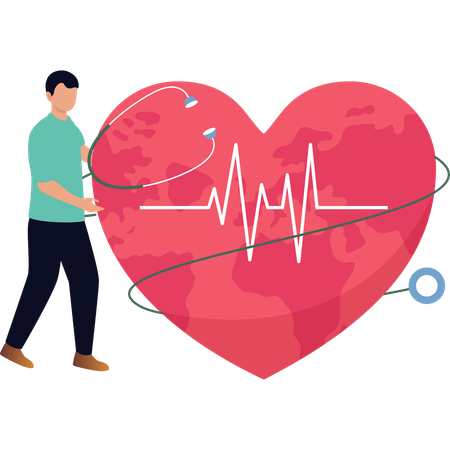 Boy is showing heart beat waves  イラスト