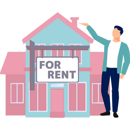 Boy is showing house for rent  Illustration