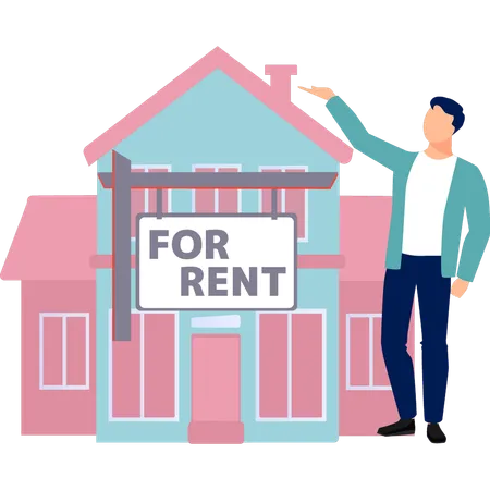 Boy is showing house for rent  Illustration