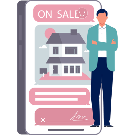 Boy is showing house for sale  Illustration