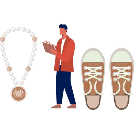 Boy is showing jewellery accessory  Illustration