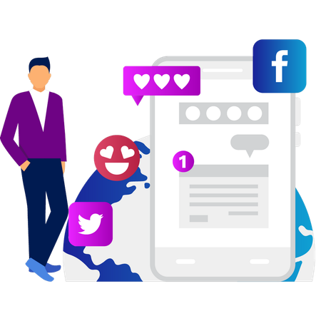 Boy is showing likes on Facebook  Illustration