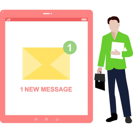 Boy is showing new message notification  Illustration