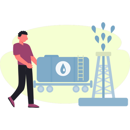 Boy is showing oil refining industry  Illustration