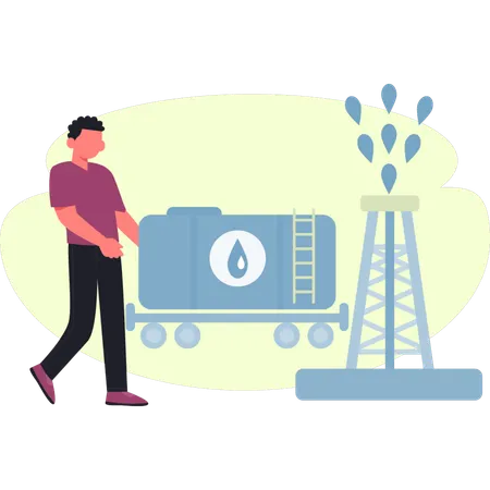 Boy is showing oil refining industry  Illustration