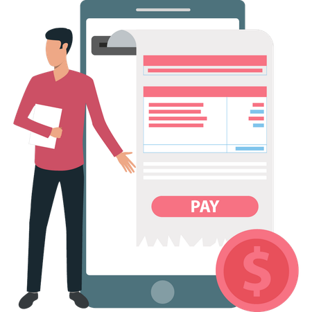 Boy is showing online payment  Illustration