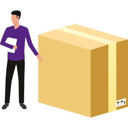 A Boy Is Showing A Parcel Package イラスト