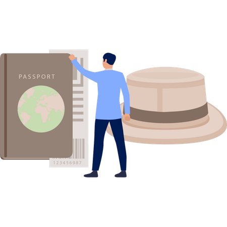 Boy is showing passport  Illustration