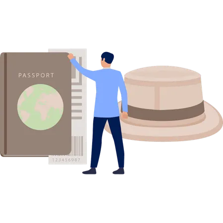 Boy is showing passport  Illustration