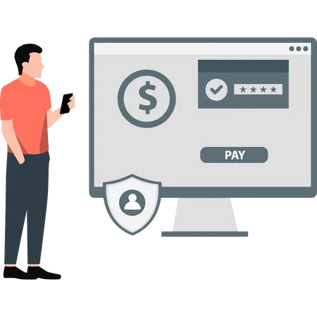 Boy is showing payment gateway on monitor  Illustration