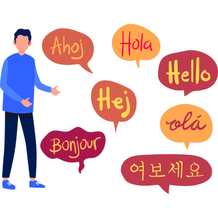Boy is showing phrases of different languages  Illustration