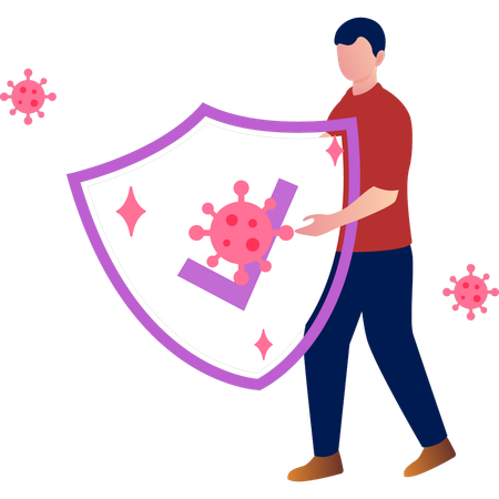 Boy is showing protection against virus  Illustration