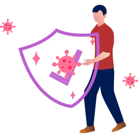Boy Is Showing Protection Against Virus イラスト