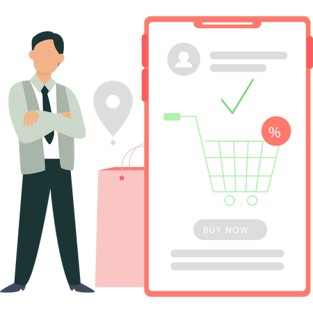 Boy is showing purchase on mobile  Illustration