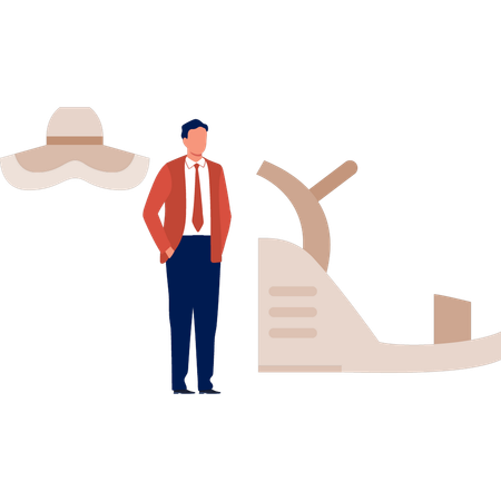 Boy is showing sandle  Illustration