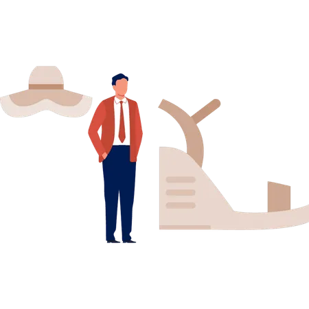 Boy is showing sandle  Illustration