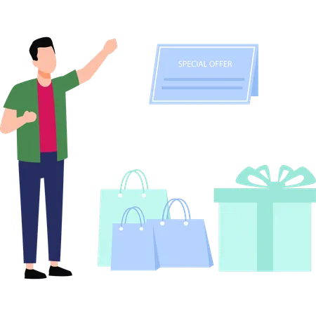 Boy is showing special offer for shopping  Illustration