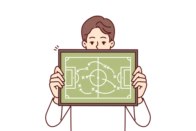 Man Referee Demonstrates Plan For Placement Of Football Players Teaching Athletes Tactics Of Conducting Game In Soccer Guy Football Manager Gives Recommendation On Tactics And Strategy Of Match Illustration