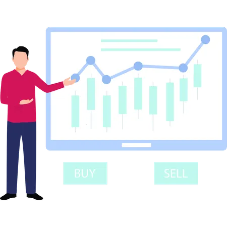 Boy is showing the business graph  Illustration