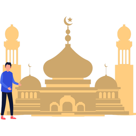Boy is showing the famous mosque  일러스트레이션
