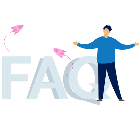 Boy is showing the FAQ support  Illustration