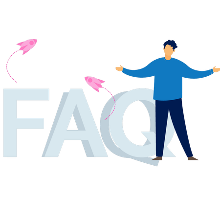 Boy is showing the FAQ support  Illustration