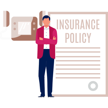 Boy is showing the insurance policy  Illustration