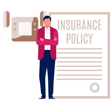 Boy is showing the insurance policy  Illustration