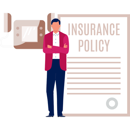 Boy is showing the insurance policy  Illustration