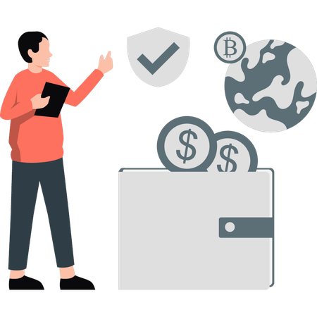 Boy is showing the money in wallet  Illustration