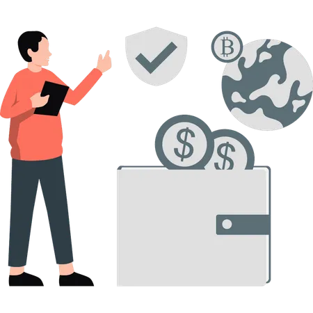 Boy is showing the money in wallet  Illustration