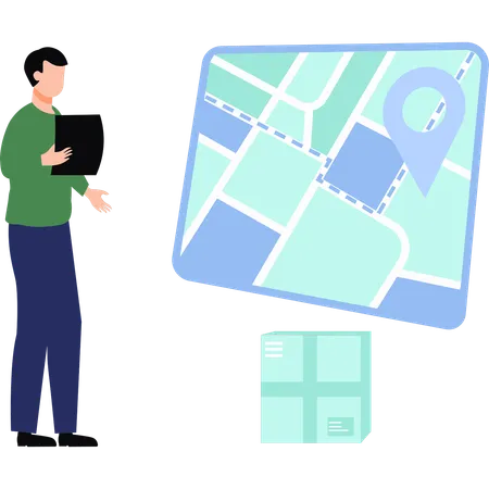 Boy is showing the online delivery location  Illustration