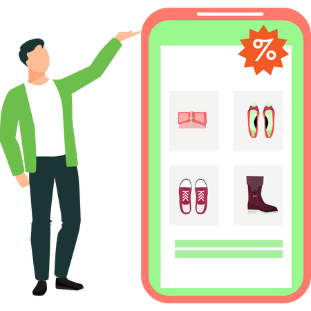 Boy is showing the online shoe shopping  Illustration