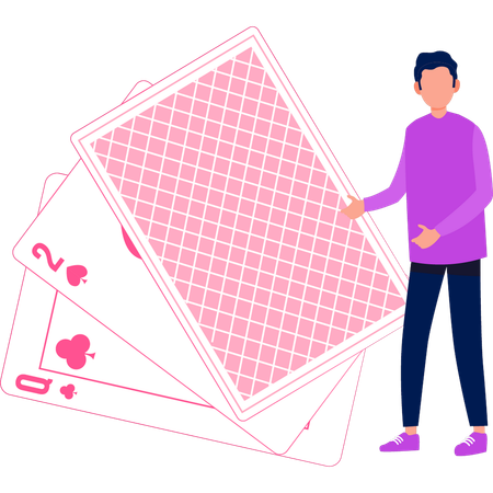 Boy is showing the poker cards  Illustration