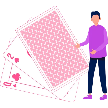 Boy is showing the poker cards  Illustration