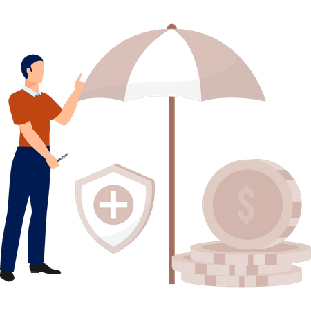 Boy is showing the protection of money  Illustration