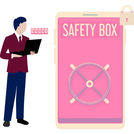 A Boy Is Showing The Safety Box Illustration