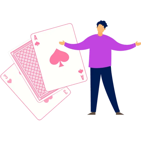 A Boy Is Showing The Spade Cards Illustration