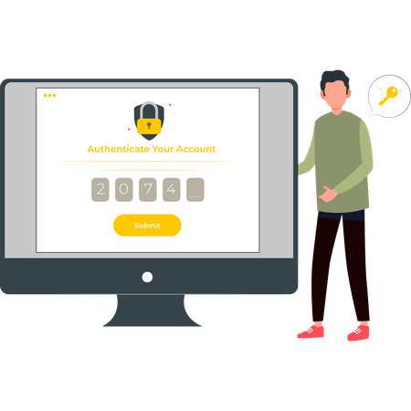 Boy is showing to authenticate your account  Illustration