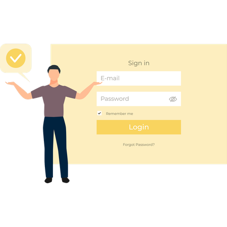 Boy is showing valid email and password  イラスト
