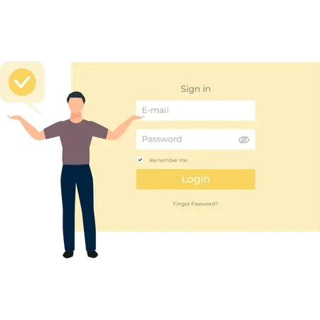 Boy is showing valid email and password  イラスト
