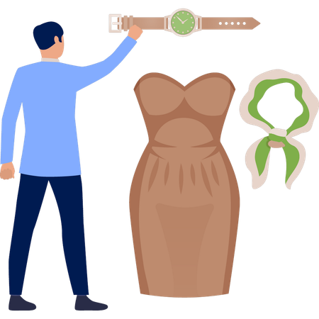 Boy is showing wedding dress  Illustration