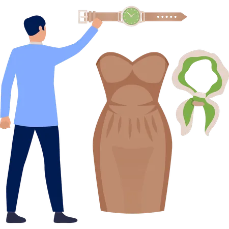Boy is showing wedding dress  Illustration