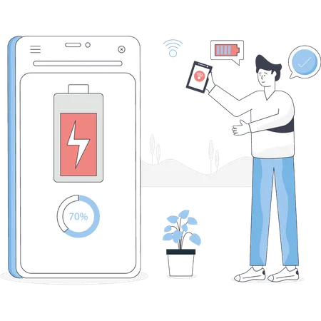 Boy is showing wireless mobile charging  Illustration