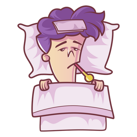 Boy is sick and sleeping on bed  Illustration