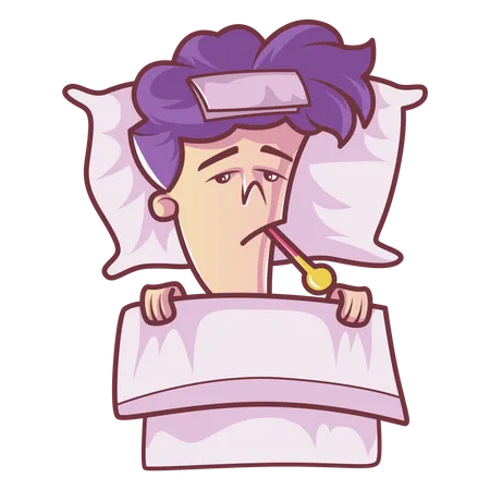 Boy is sick and sleeping on bed  Illustration