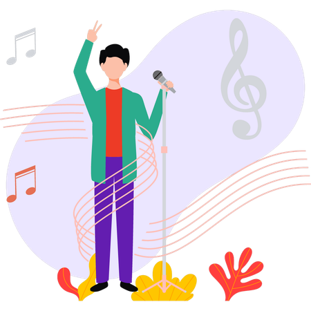 Boy is singing in park  Illustration